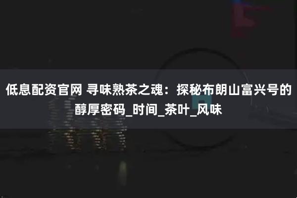 低息配资官网 寻味熟茶之魂：探秘布朗山富兴号的醇厚密码_时间_茶叶_风味